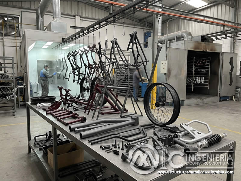 Pintura en polvo para piezas de motocicletas bicicletas y vehiculos en Bogot?, Colombia. Montajes, Ingenier?a y Construcci?n. MIC SAS.