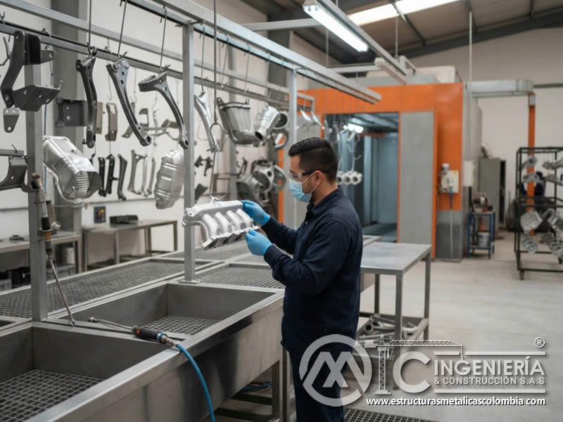 Pretratamiento de autopartes antes de pintura electrostatica en Bogot?, Colombia. Montajes, Ingenier?a y Construcci?n. MIC SAS.