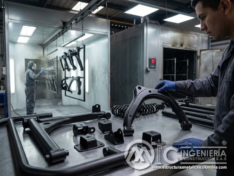 Recubrimiento de alta adherencia en componentes de suspension metalica en Bogot?, Colombia. Montajes, Ingenier?a y Construcci?n. MIC SAS.