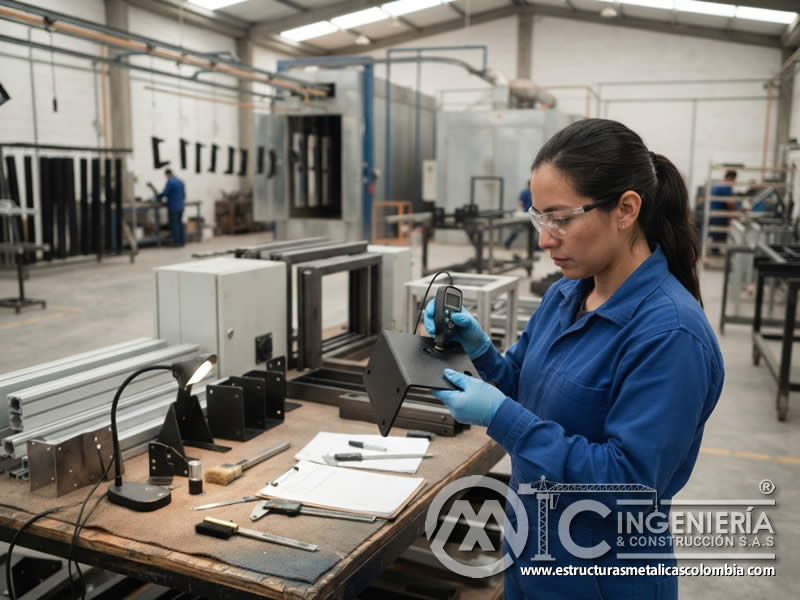 Control de calidad en pintura para industria del metálico pintura en polvo en Bogotá, Colombia. Montajes, Ingeniería y Construcción. MIC SAS.