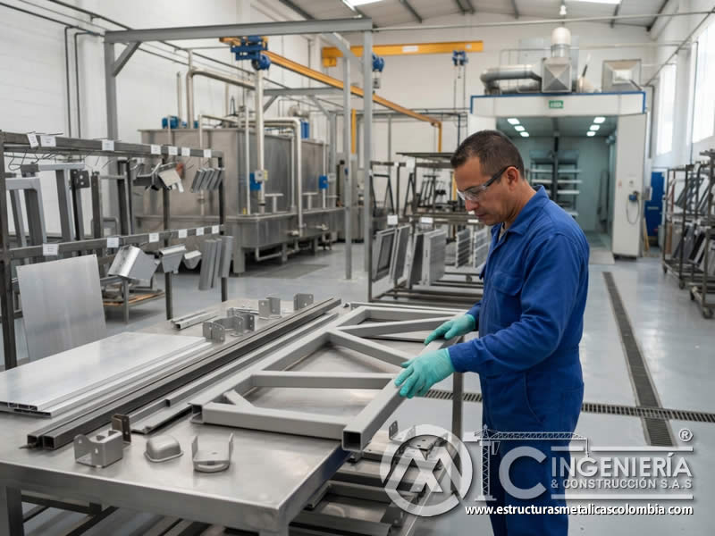 Pretratamiento de acero aluminio y metálico antes de pintar pintura en polvo en Bogotá, Colombia. Montajes, Ingeniería y Construcción. MIC SAS.