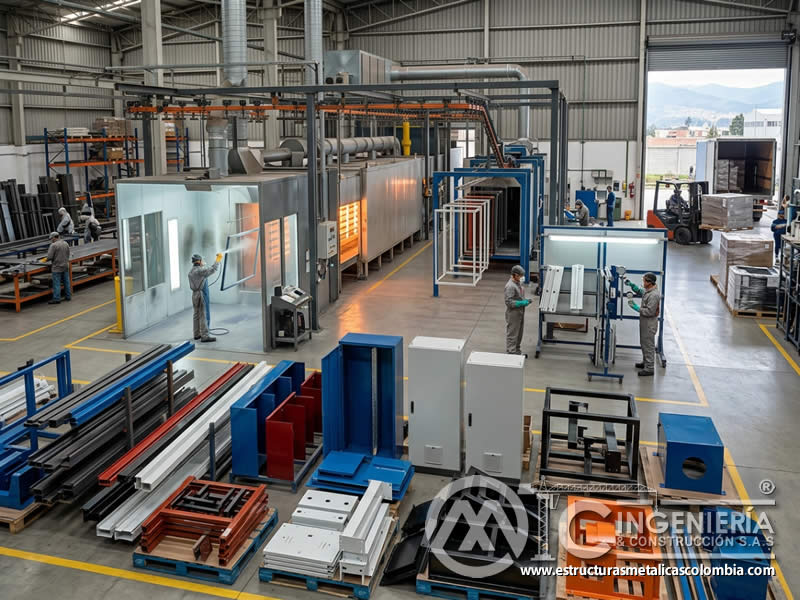 Recubrimiento para piezas soldadas dobladas cortadas y ensambladas metálico en Bogotá, Colombia. Montajes, Ingeniería y Construcción. MIC SAS.