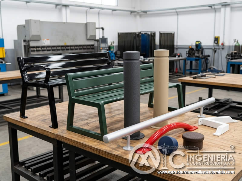Acabados mate brillantes y texturizados para mobiliario metalico urbano en Bogotá, Colombia. Montajes, Ingeniería y Construcción. MIC SAS. Acabados mate brillantes y texturizados para mobiliario metalico urbano en Bogotá, Colombia. Montajes, Ingeniería y Construcción. MIC SAS.
