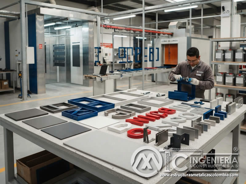 Acabados de color uniforme para señalización comercial metalica Bogotá en Bogotá, Colombia. Montajes, Ingeniería y Construcción. MIC SAS.