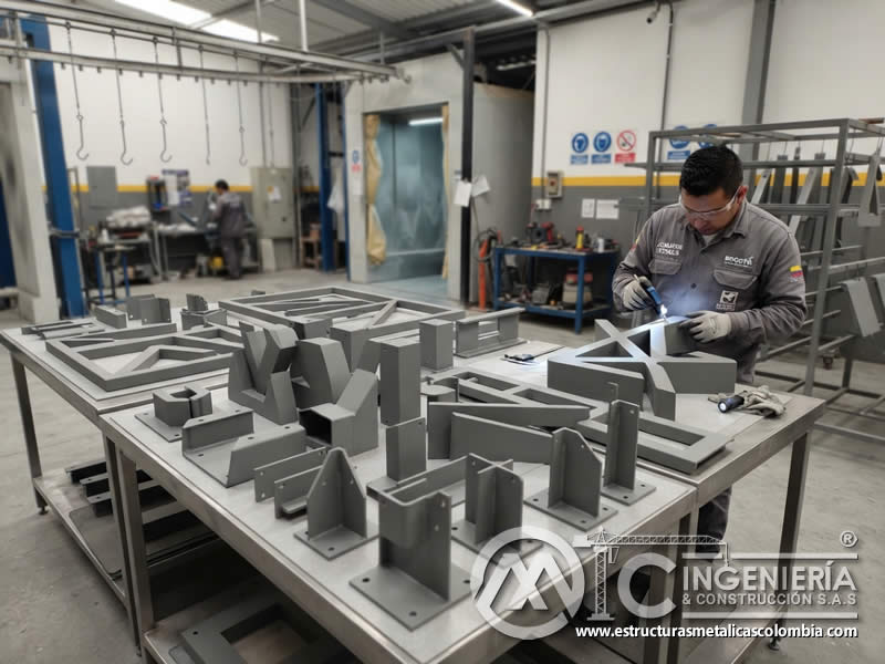 Recubrimiento para letras corporeas bases y estructuras de avisos metálico en Bogotá, Colombia. Montajes, Ingeniería y Construcción. MIC SAS.
