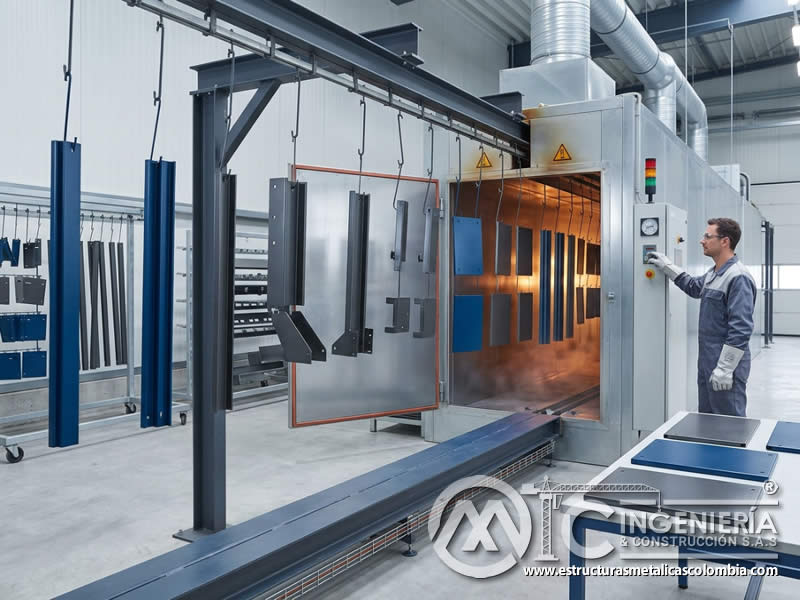 Diferencia en brillo entre pintura en polvo y pinturas líquidas aplicada sobre piezas metálicas terminadas en Bogotá, Colombia. Montajes, Ingeniería y Construcción. MIC SAS.