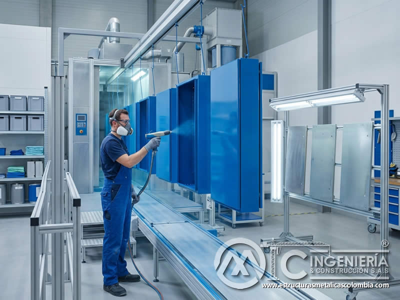 Textura y sensación al tacto de pintura en polvo electrostática frente a pinturas líquidas sobre metal en Bogotá, Colombia. Montajes, Ingeniería y Construcción. MIC SAS.