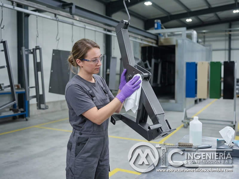 Precauciones de limpieza para pintura en polvo electrostática antimicrobiana en superficies metálicas en Bogotá, Colombia. Montajes, Ingeniería y Construcción. MIC SAS.