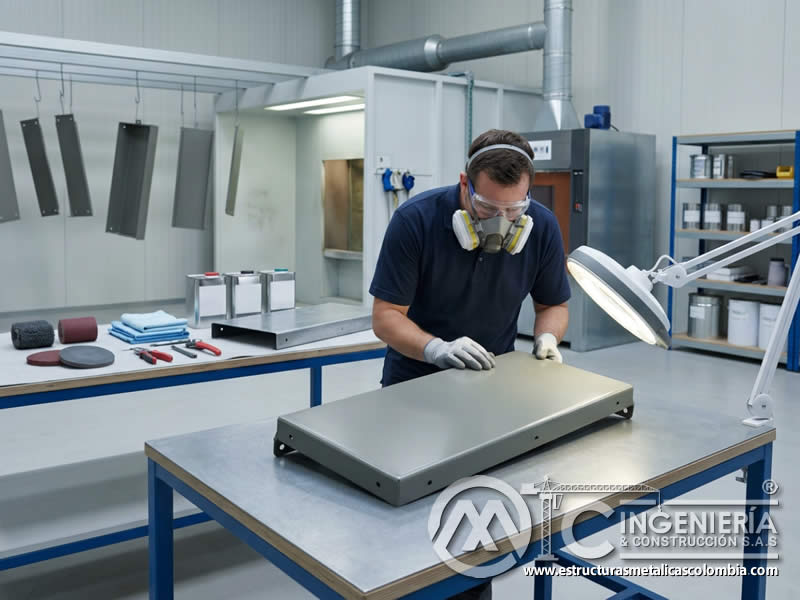 Adhesión de pintura en polvo al sustrato metálico para reducir ampollas desprendimientos y puntos de corrosión en Bogotá, Colombia. Montajes, Ingeniería y Construcción. MIC SAS.