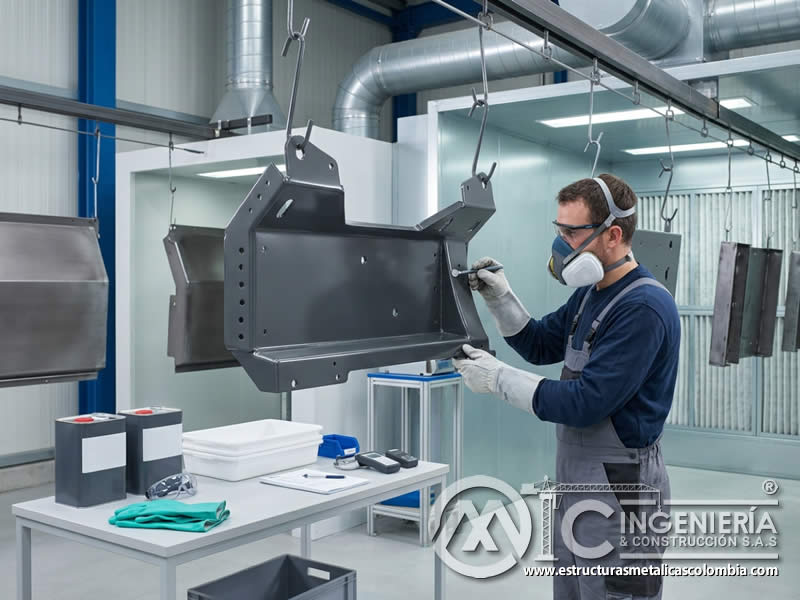 Pintura en polvo epoxi con resistencia química industrial para proteger metal contra corrosión y abrasión en Bogotá, Colombia. Montajes, Ingeniería y Construcción. MIC SAS.
