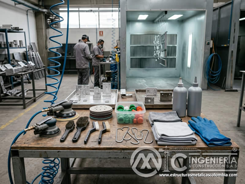 Equipos y materiales usados en preparación de superficies metálicas en Bogotá, Colombia. Montajes, Ingeniería y Construcción. MIC SAS.