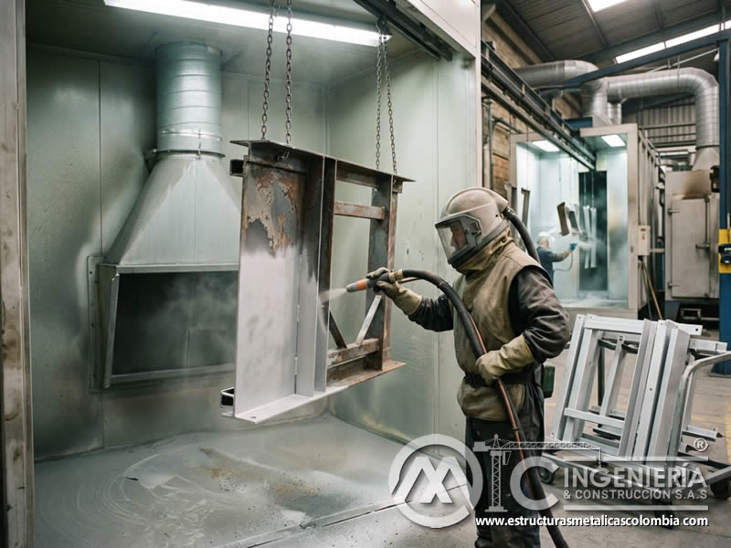 Sandblasting y limpieza abrasiva para preparar superficies metálicas en Bogotá, Colombia. Montajes, Ingeniería y Construcción. MIC SAS.