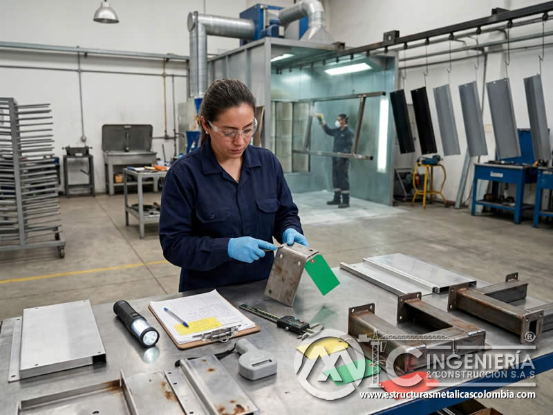 Diagnostico de piezas antes de aplicar pintura electrostática industrial en Bogotá, Colombia. Montajes, Ingeniería y Construcción. MIC SAS.