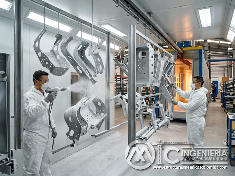 Manejo eficiente de piezas complejas en recubrimiento electrostático en Bogotá, Colombia. Montajes, Ingeniería y Construcción. MIC SAS. Manejo eficiente de piezas complejas en recubrimiento electrostático en Bogotá, Colombia. Montajes, Ingeniería y Construcción. MIC SAS.
