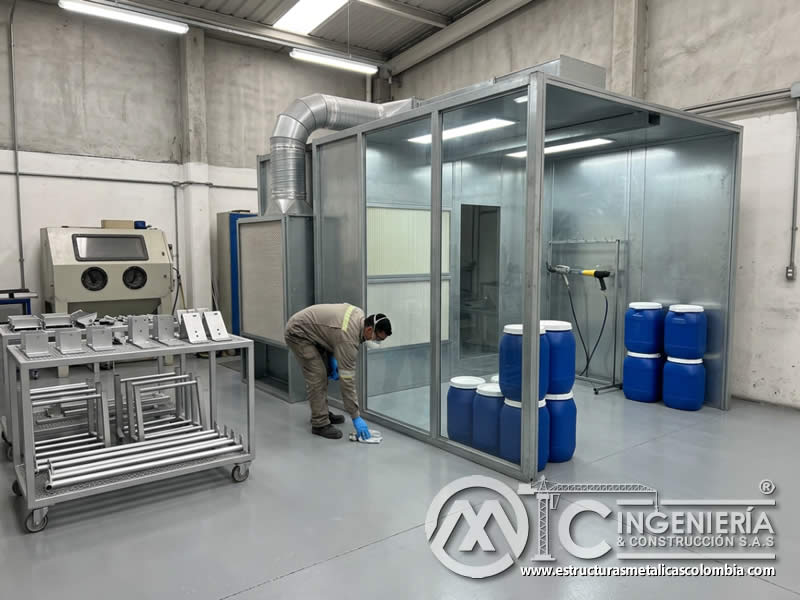 Control ambiental en pintura en polvo con sandblasting en Bogotá, Colombia. Montajes, Ingeniería y Construcción. MIC SAS.