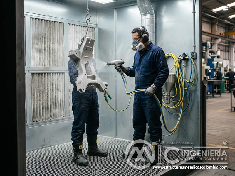Ropa antiestática para pintura en polvo con sandblasting en Bogotá, Colombia. Montajes, Ingeniería y Construcción. MIC SAS.