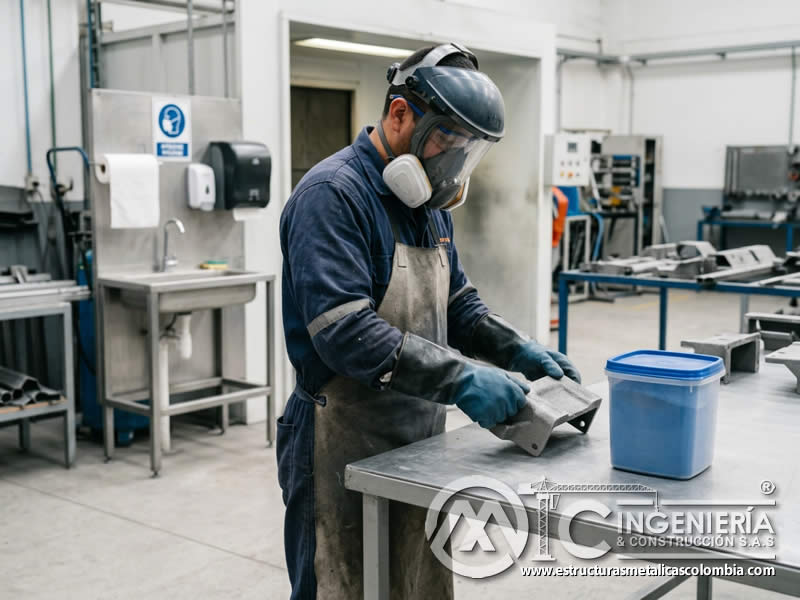 Prevención de dermatitis por pintura en polvo con sandblasting en Bogotá, Colombia. Montajes, Ingeniería y Construcción. MIC SAS.