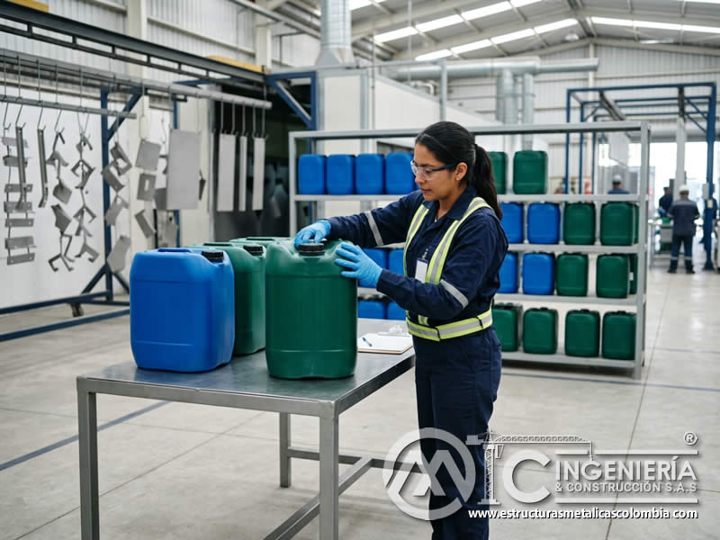 Inspección de recipientes de pintura en polvo con sandblasting en Bogotá, Colombia. Montajes, Ingeniería y Construcción. MIC SAS.