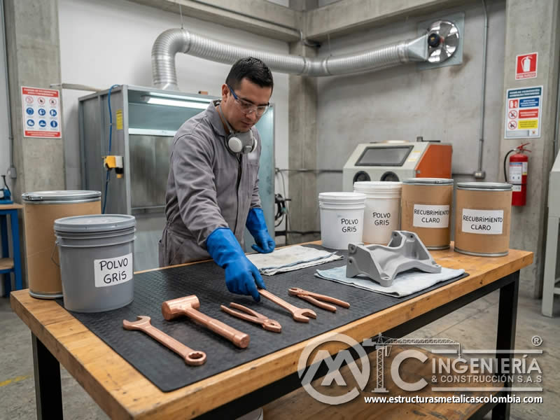 Herramientas sin chispas para pintura en polvo con sandblasting en Bogotá, Colombia. Montajes, Ingeniería y Construcción. MIC SAS.