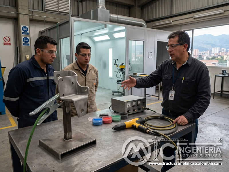 Carga electrostática en pintura en polvo con sandblasting en Bogotá, Colombia. Montajes, Ingeniería y Construcción. MIC SAS. Carga electrostática en pintura en polvo con sandblasting en Bogotá, Colombia. Montajes, Ingeniería y Construcción. MIC SAS.