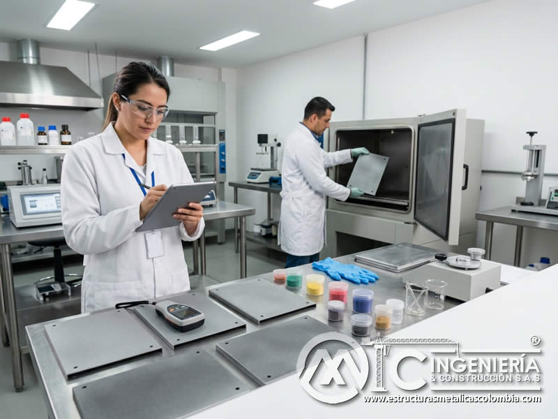 Pruebas de laboratorio de pintura en polvo y sandblasting en Bogotá, Colombia. Montajes, Ingeniería y Construcción. MIC SAS. Pruebas de laboratorio de pintura en polvo y sandblasting en Bogotá, Colombia. Montajes, Ingeniería y Construcción. MIC SAS.