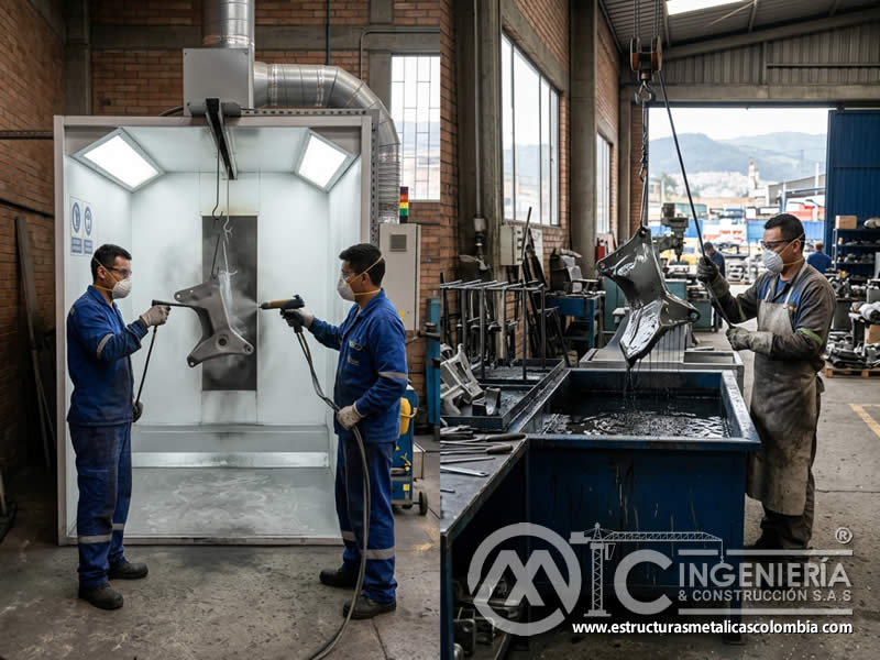 Comparación de pintura por inmersión y pintura en polvo con sandblasting en Bogotá, Colombia. Montajes, Ingeniería y Construcción. MIC SAS. Comparación de pintura por inmersión y pintura en polvo con sandblasting en Bogotá, Colombia. Montajes, Ingeniería y Construcción. MIC SAS.