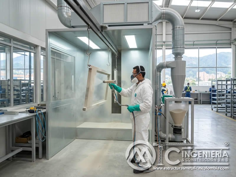 Pintura en polvo sin COV aplicada tras preparación con sandblasting en Bogotá, Colombia. Montajes, Ingeniería y Construcción. MIC SAS. Pintura en polvo sin COV aplicada tras preparación con sandblasting en Bogotá, Colombia. Montajes, Ingeniería y Construcción. MIC SAS.