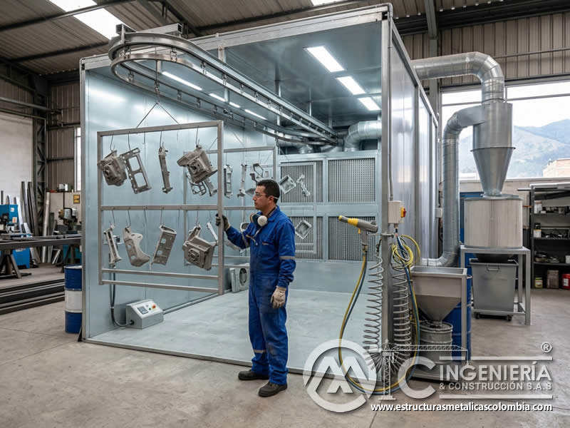 Cabina y equipo de pintura en polvo para metal con sandblasting en Bogotá, Colombia. Montajes, Ingeniería y Construcción. MIC SAS. Cabina y equipo de pintura en polvo para metal con sandblasting en Bogotá, Colombia. Montajes, Ingeniería y Construcción. MIC SAS.