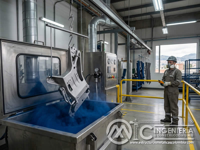 Sistema de inmersión en pintura en polvo con sandblasting en Bogotá, Colombia. Montajes, Ingeniería y Construcción. MIC SAS. Sistema de inmersión en pintura en polvo con sandblasting en Bogotá, Colombia. Montajes, Ingeniería y Construcción. MIC SAS.