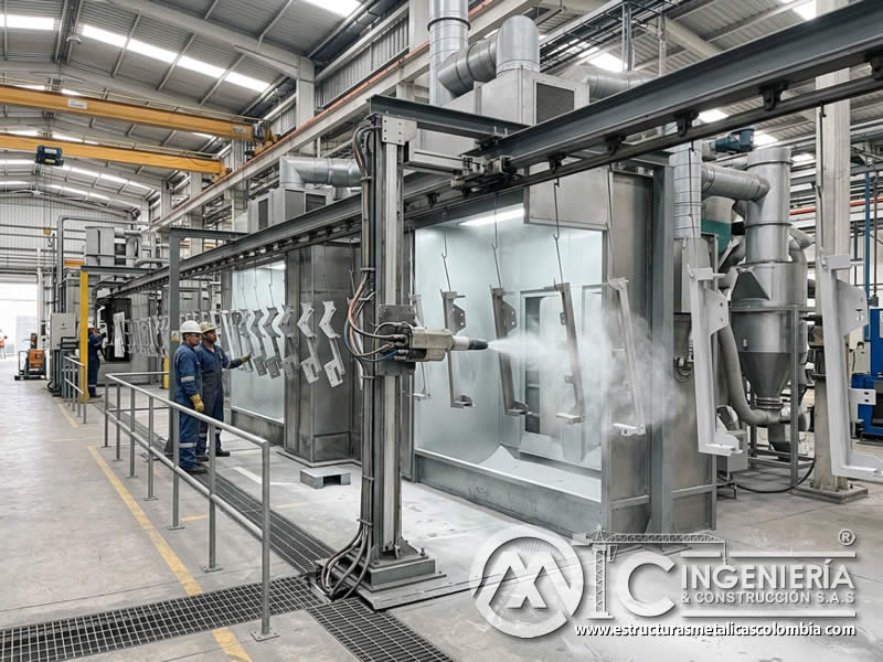 Pistola automática de pintura en polvo sobre metal con sandblasting en Bogotá, Colombia. Montajes, Ingeniería y Construcción. MIC SAS. Pistola automática de pintura en polvo sobre metal con sandblasting en Bogotá, Colombia. Montajes, Ingeniería y Construcción. MIC SAS.