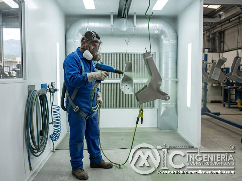 Seguridad del operador con equipo de pintura en polvo y sandblasting en Bogotá, Colombia. Montajes, Ingeniería y Construcción. MIC SAS. Seguridad del operador con equipo de pintura en polvo y sandblasting en Bogotá, Colombia. Montajes, Ingeniería y Construcción. MIC SAS.