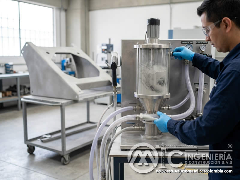 Triboelectricidad en partículas de pintura en polvo con sandblasting en Bogotá, Colombia. Montajes, Ingeniería y Construcción. MIC SAS.