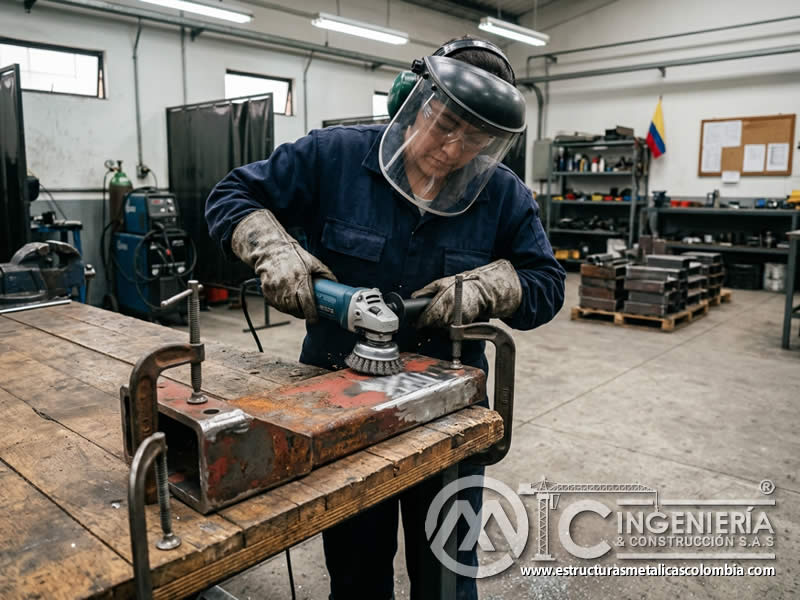 Amoladora antes de sandblasting para preparación en Bogotá, Colombia. Montajes, Ingeniería y Construcción. MIC SAS. Amoladora antes de sandblasting para preparación en Bogotá, Colombia. Montajes, Ingeniería y Construcción. MIC SAS.