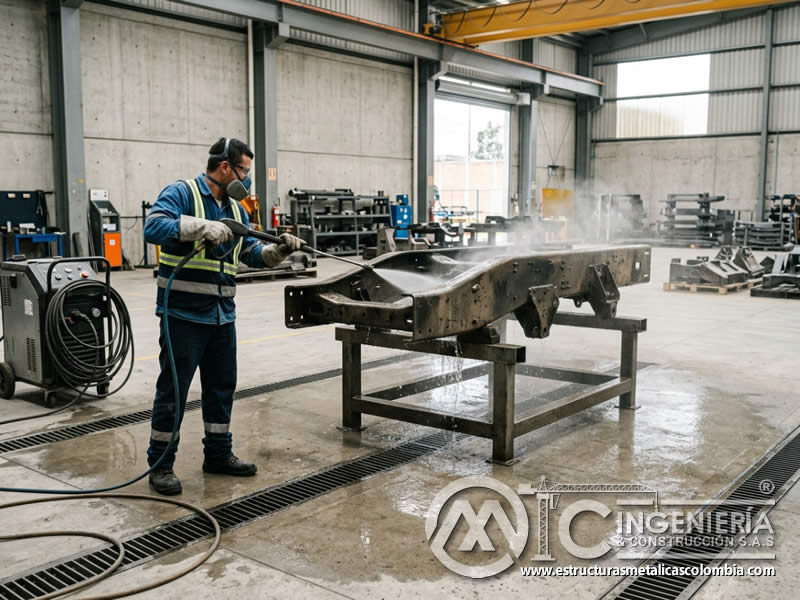 Lavado a presión antes de sandblasting y pintura en polvo en Bogotá, Colombia. Montajes, Ingeniería y Construcción. MIC SAS. Lavado a presión antes de sandblasting y pintura en polvo en Bogotá, Colombia. Montajes, Ingeniería y Construcción. MIC SAS.