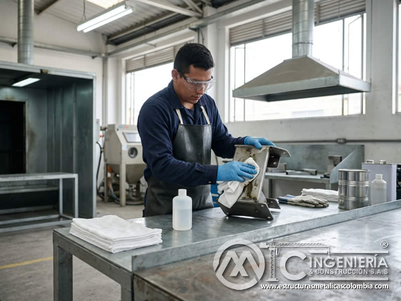 Solvente desengrasante antes de pintura en polvo y sandblasting en Bogotá, Colombia. Montajes, Ingeniería y Construcción. MIC SAS. Solvente desengrasante antes de pintura en polvo y sandblasting en Bogotá, Colombia. Montajes, Ingeniería y Construcción. MIC SAS.
