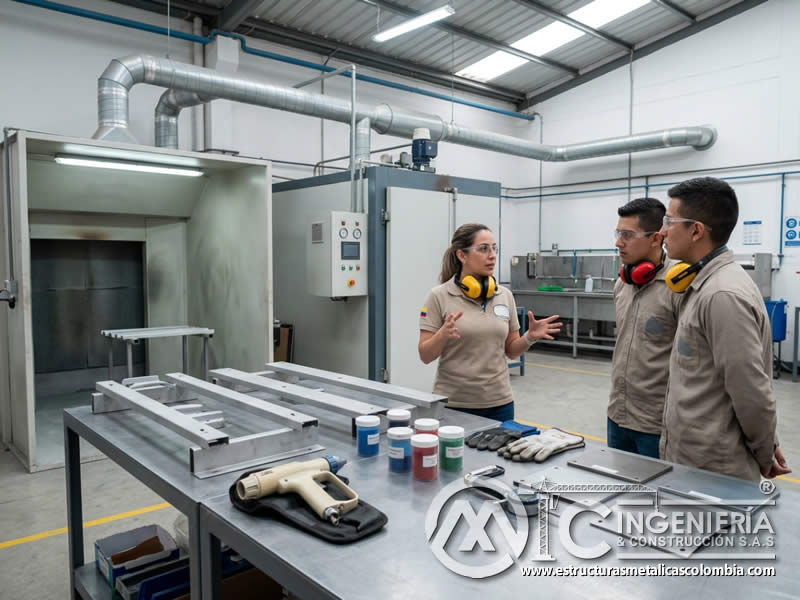 Características principales de la pintura en polvo sobre metal preparado con sandblasting en Bogotá, Colombia. Montajes, Ingeniería y Construcción. MIC SAS.