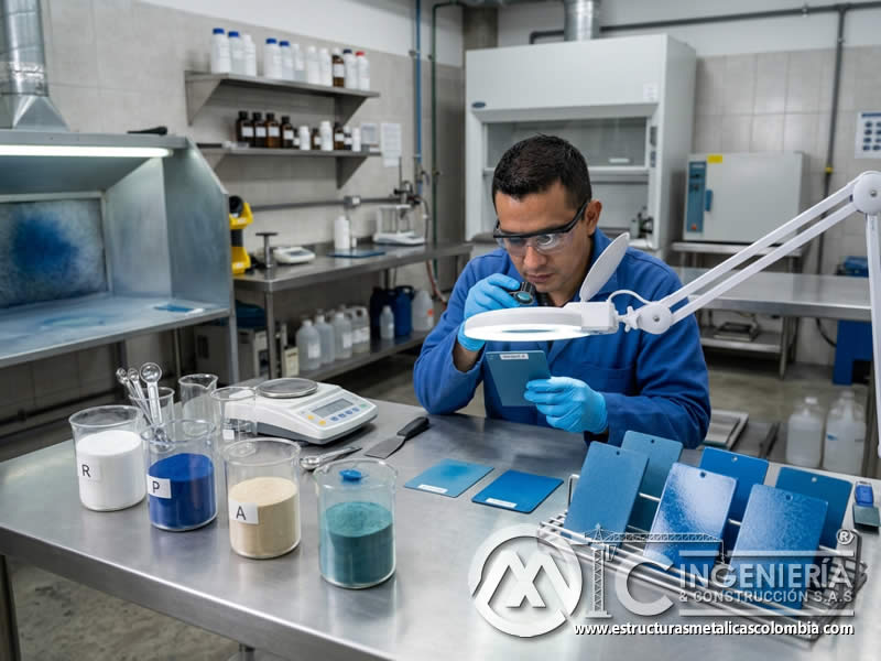 Composición química de pintura en polvo usada tras preparación con sandblasting en Bogotá, Colombia. Montajes, Ingeniería y Construcción. MIC SAS.