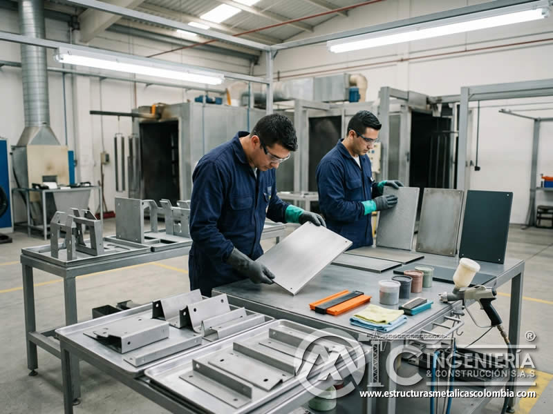 Eficiencia de aplicación de pintura en polvo tras sandblasting industrial en Bogotá, Colombia. Montajes, Ingeniería y Construcción. MIC SAS.