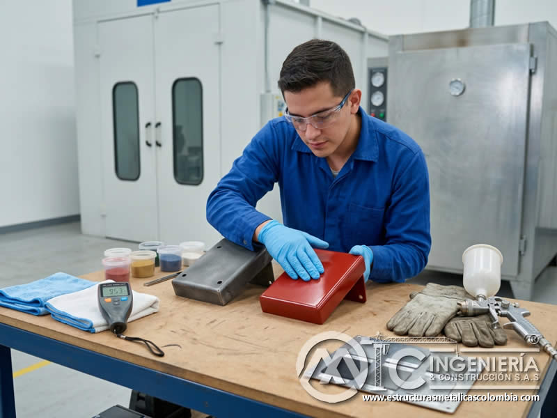 Adherencia de pintura en polvo sobre superficie con sandblasting en Bogotá, Colombia. Montajes, Ingeniería y Construcción. MIC SAS. Adherencia de pintura en polvo sobre superficie con sandblasting en Bogotá, Colombia. Montajes, Ingeniería y Construcción. MIC SAS.