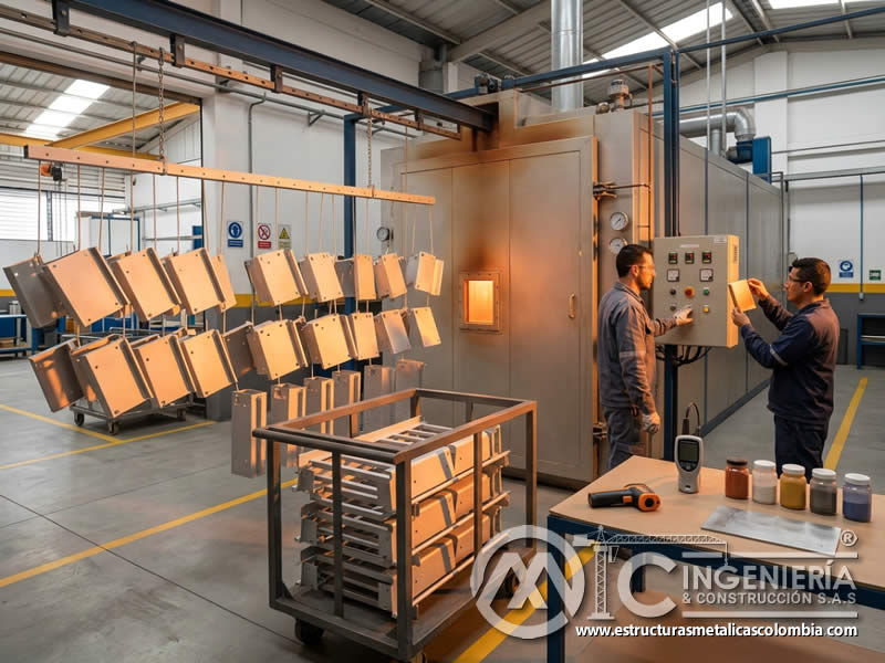 Curado en horno de pintura en polvo con sandblasting en Bogotá, Colombia. Montajes, Ingeniería y Construcción. MIC SAS. Curado en horno de pintura en polvo con sandblasting en Bogotá, Colombia. Montajes, Ingeniería y Construcción. MIC SAS.