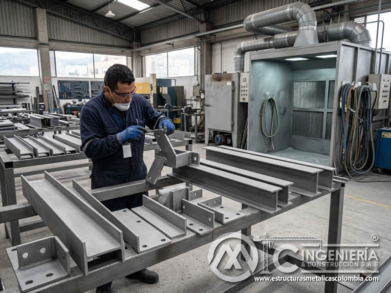Acero preparado con sandblasting para aplicación de pintura en polvo en Bogotá, Colombia. Montajes, Ingeniería y Construcción. MIC SAS. Acero preparado con sandblasting para aplicación de pintura en polvo en Bogotá, Colombia. Montajes, Ingeniería y Construcción. MIC SAS.