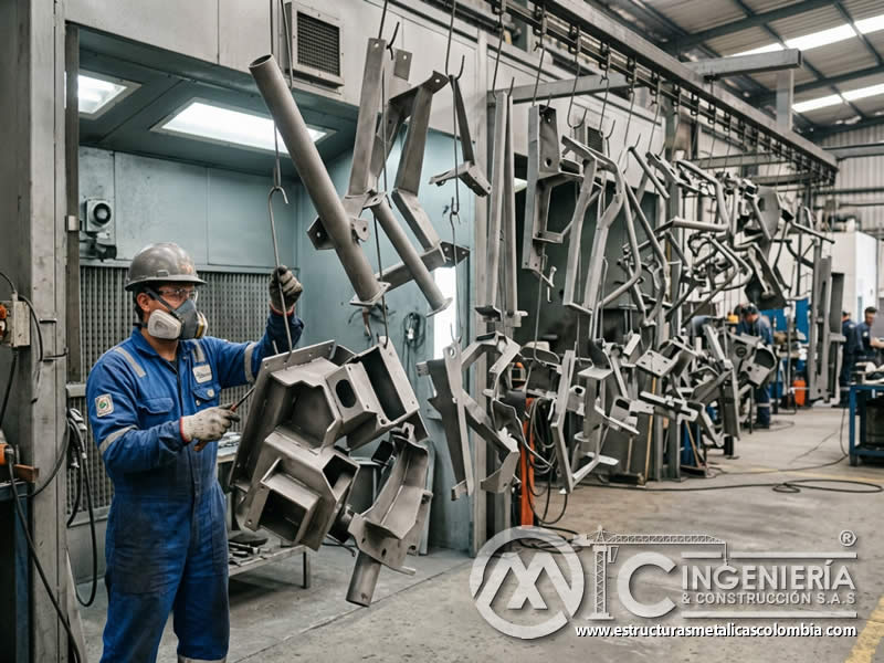Formas complejas preparadas con sandblasting para pintura en polvo en Bogotá, Colombia. Montajes, Ingeniería y Construcción. MIC SAS. Formas complejas preparadas con sandblasting para pintura en polvo en Bogotá, Colombia. Montajes, Ingeniería y Construcción. MIC SAS.