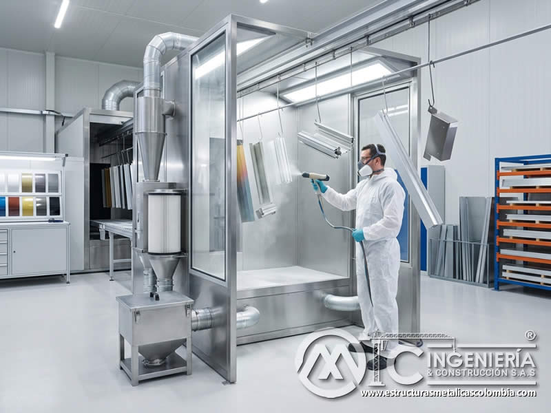 Pintura en polvo electrostática más respetuosa con el medio ambiente, con formulaciones sostenibles, bajo desperdicio y recuperación de material en Bogotá, Colombia. Montajes, Ingeniería y Construcción. MIC SAS.