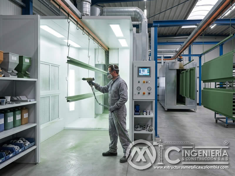 Avances en tecnología de boquillas de pistolas para aplicación más precisa de pintura en polvo sobre geometrías metálicas en Bogotá, Colombia. Montajes, Ingeniería y Construcción. MIC SAS.