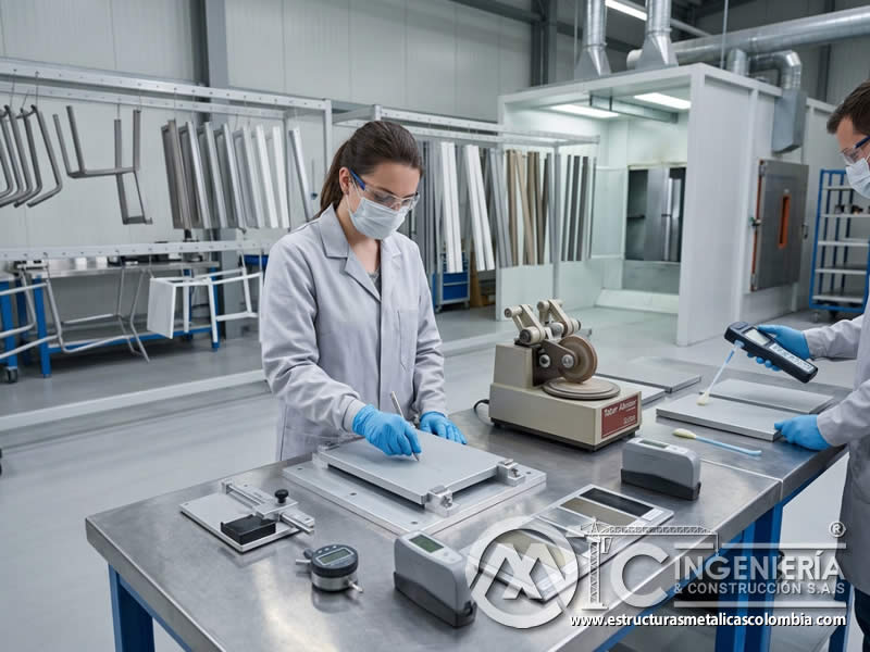 Pruebas y ensayos para evaluar pinturas en polvo antimicrobianas sobre superficies metálicas con control de acabado y desempeño en Bogotá, Colombia. Montajes, Ingeniería y Construcción. MIC SAS.
