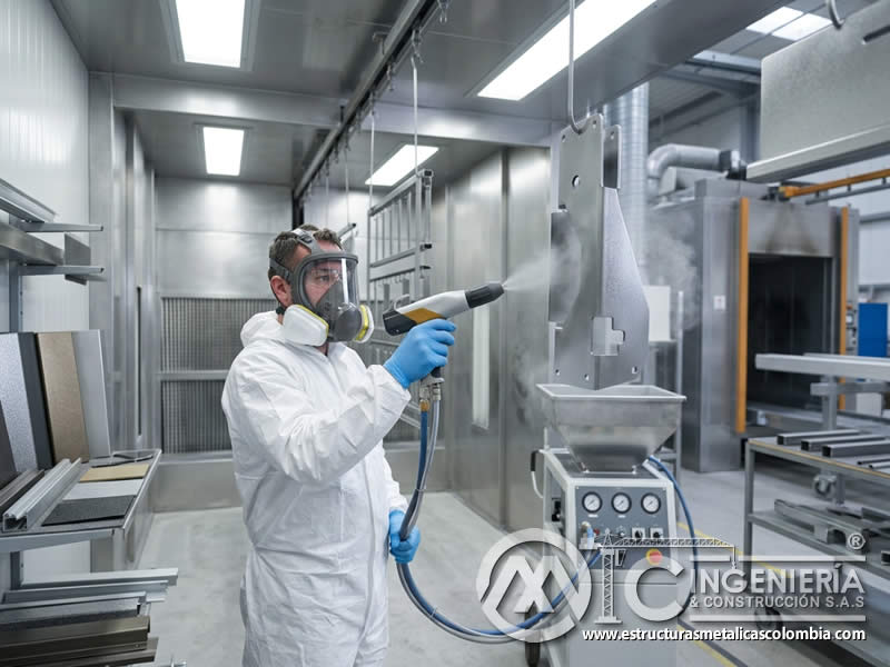 Efectos de colores oscuros y claros en acabados de pintura en polvo electrostática sobre piezas metálicas con control estético y técnico en Bogotá, Colombia. Montajes, Ingeniería y Construcción. MIC SAS.