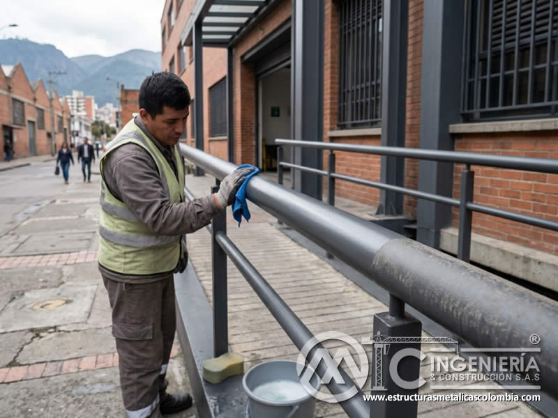 Superficies exteriores con pintura en polvo protegidas por limpieza periodica en Bogotá, Colombia. Montajes, Ingeniería y Construcción. MIC SAS.