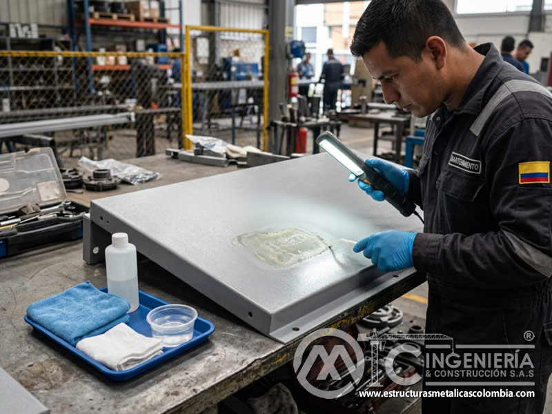 Productos alcalinos concentrados requieren manejo cuidadoso sobre superficies metálicas pintadas como parte de un mantenimiento preventivo bien controlado en Bogotá, Colombia. Montajes, Ingeniería y Construcción. MIC SAS.