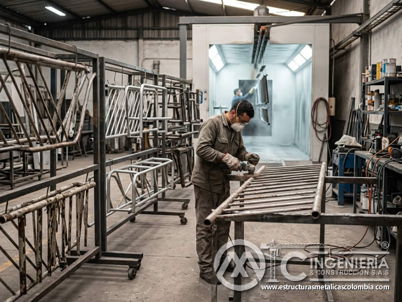 Repintado de barandas marcos soportes y mobiliario metalico en Bogotá, Colombia. Montajes, Ingeniería y Construcción. MIC SAS.