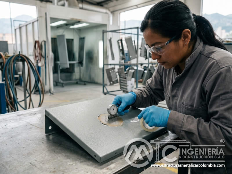 Revision de adherencia antes de decidir repintado en pintura electrostática en Bogotá, Colombia. Montajes, Ingeniería y Construcción. MIC SAS.